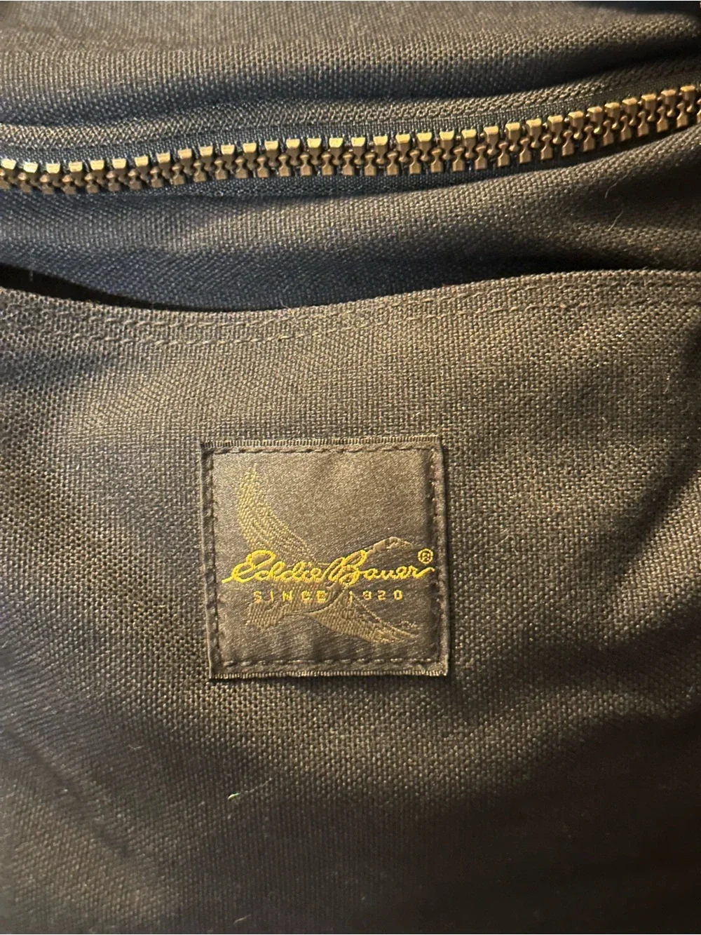 Eddie Bauer Black Canvas Duffel with Brown Leather Trim